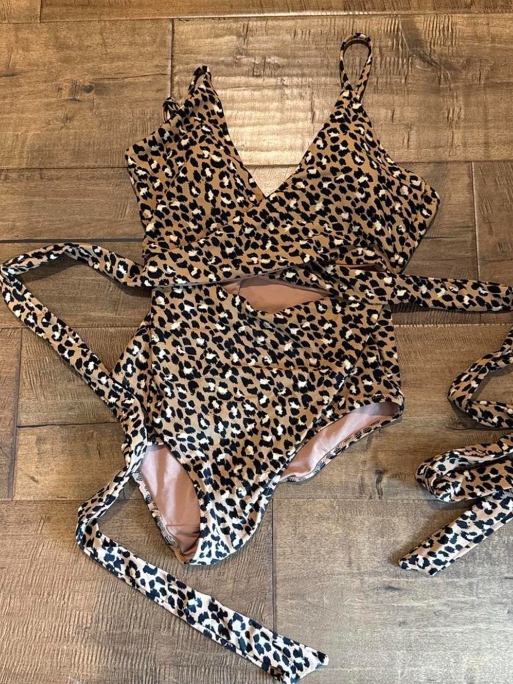 Leopard Print One-Piece Swimsuit - Tan/Black. M